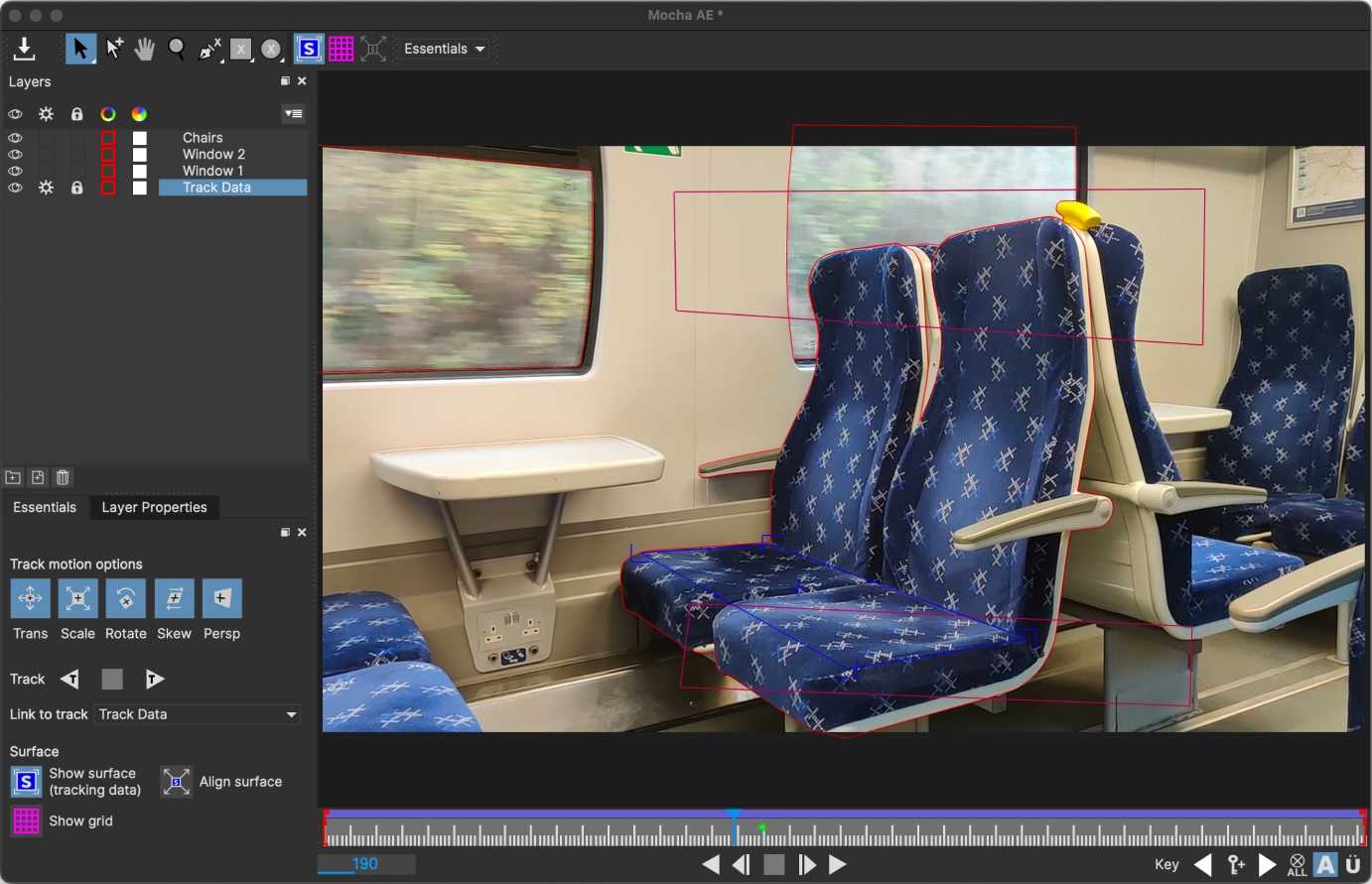 Tracking train windows and chairs in Mocha